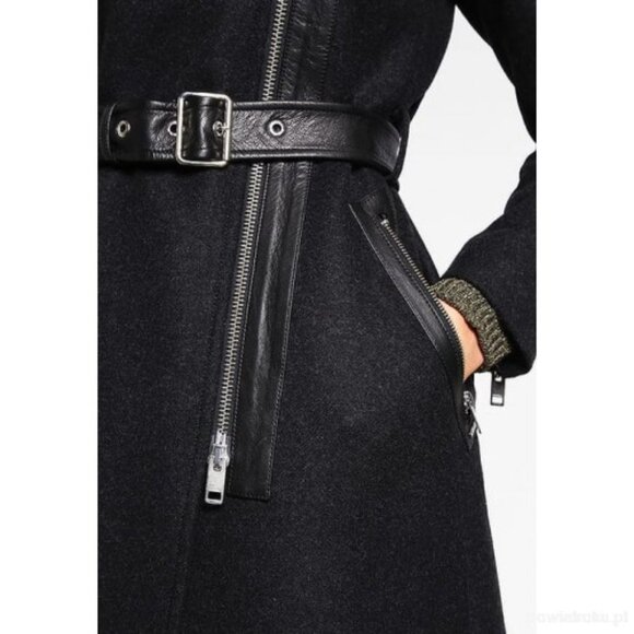 BNWT DIESEL SUELO  LEATHER WOOL JACKET TRENCH COAT SPRING SZ XXS - Picture 3 of 15
